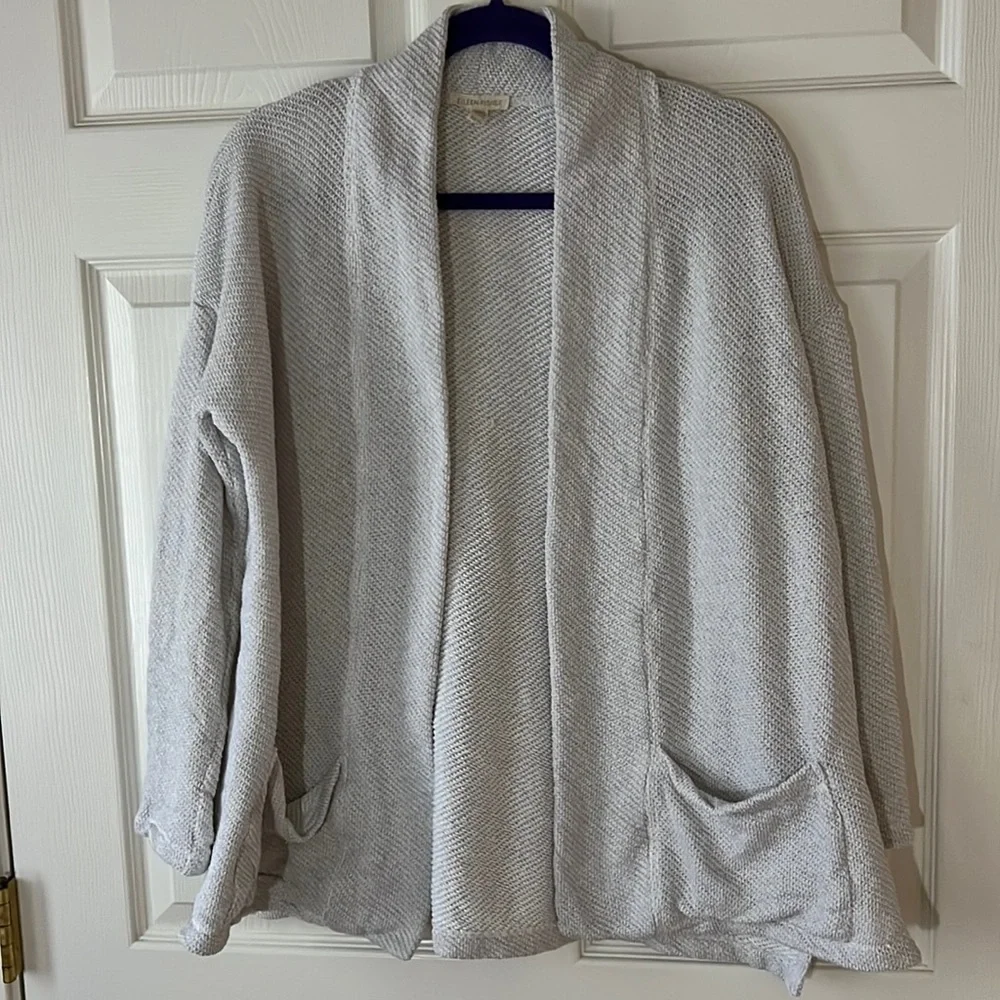 Eileen Fisher 100%‎ Organic Cotton Knit Open Cardigan Light Gray, Sz XS TP